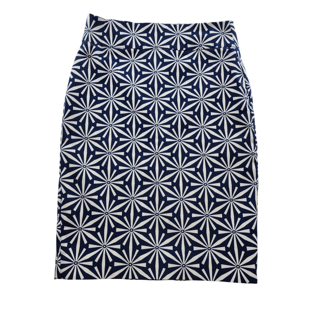 RW&CO Pencil Skirt Women XS Blue White Geometric Starburst Viscose Blend 7659